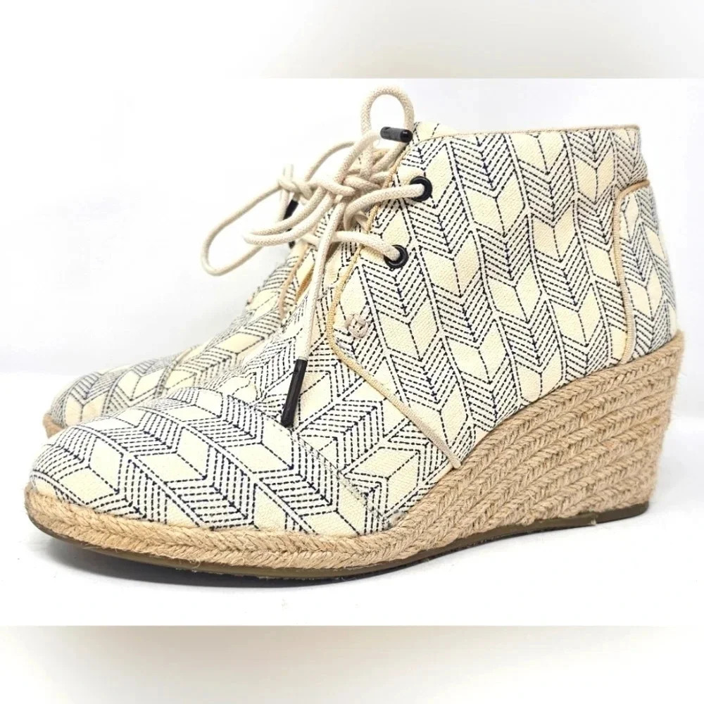 TOMS Desert Wedge Ink Sashiko Espadrilles Ankle Booties Size 7.5